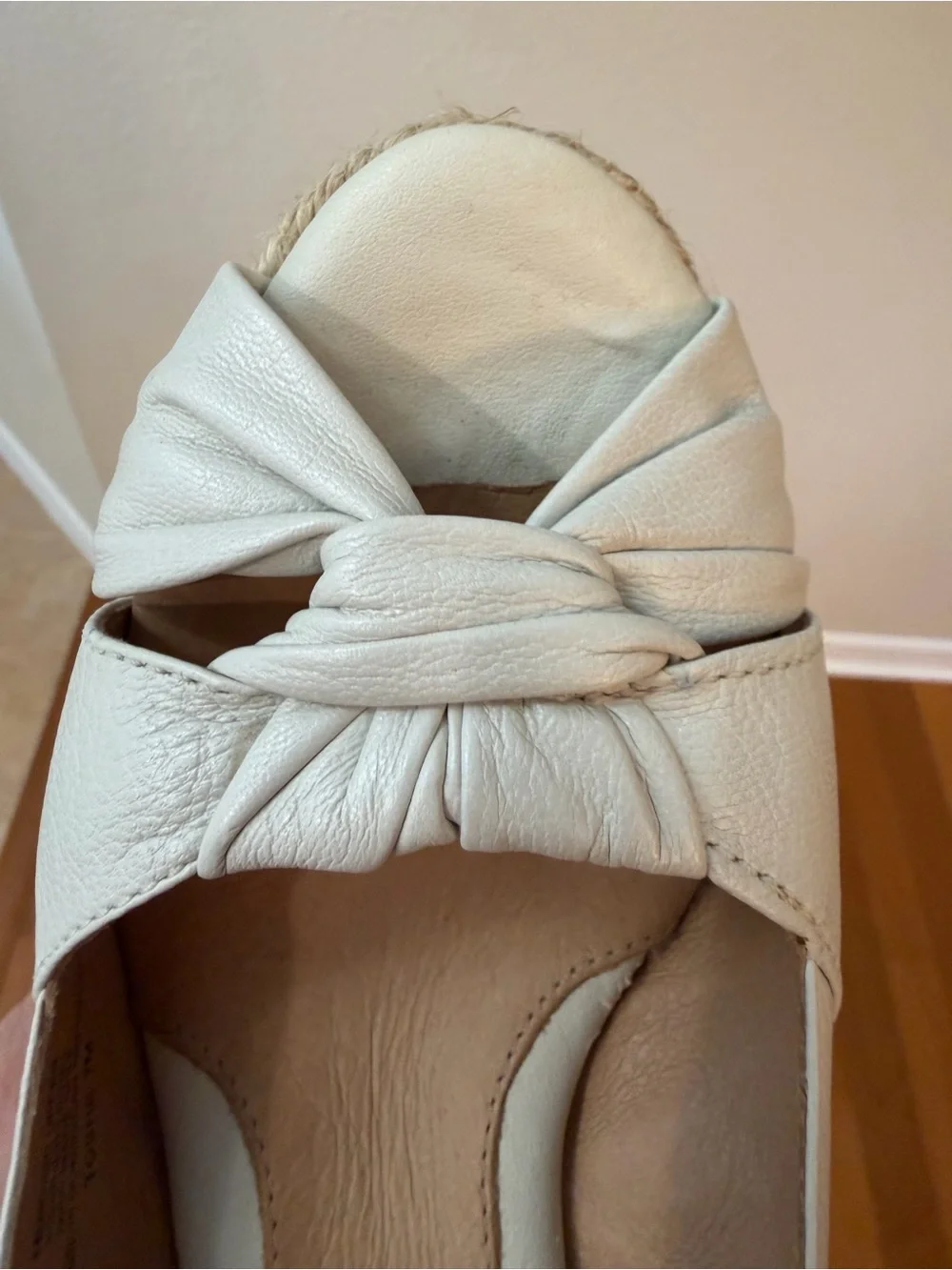 Nurture by Naturalizer Leather Ivory Knot Front Espadrille Slingback Wedge